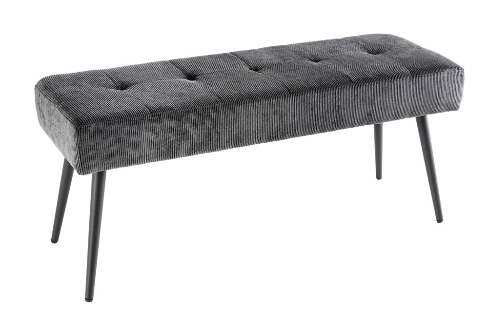 Design Sitzbank BOUTIQUE 100cm dunkelgrau Cord schwarze Metallbeine