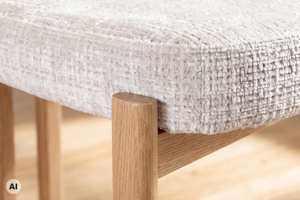Design Stuhl BELLANO creme beige Chenille Cremona Metallgestell Eiche
