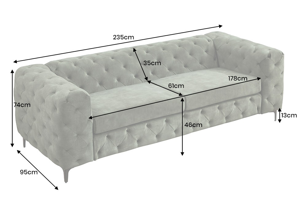 Chesterfield Sofa MODERN BAROCK 235cm grün Samt 3-Sitzer Couch Federkern