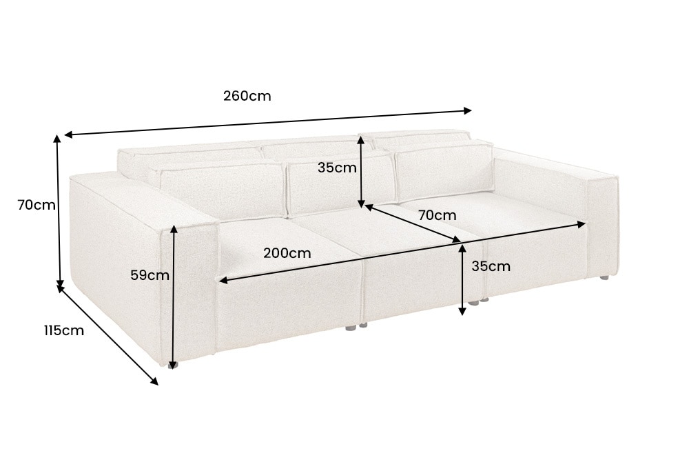 3-Sitzer Sofa BOSSA NOVA 260cm beige ocean Strukturstoff Couch inkl. Kissen