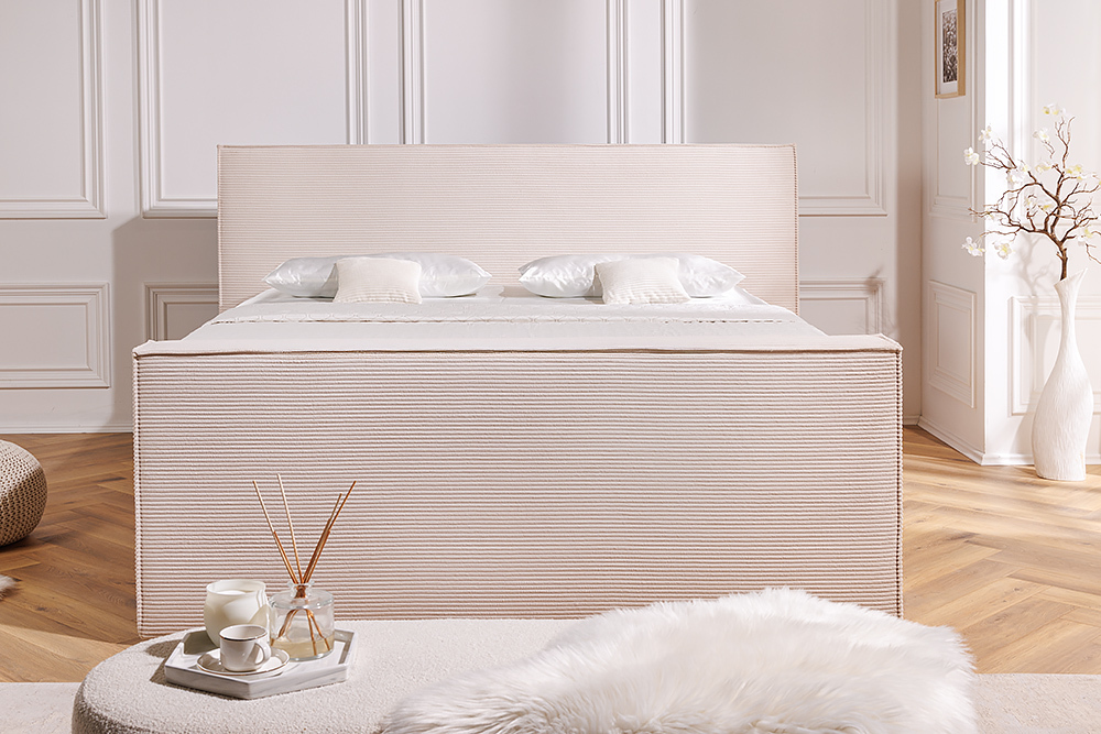 Design Boxspringbett SIGNUM 180x200cm beige Cord inkl. Topper Matratze und Stauraum