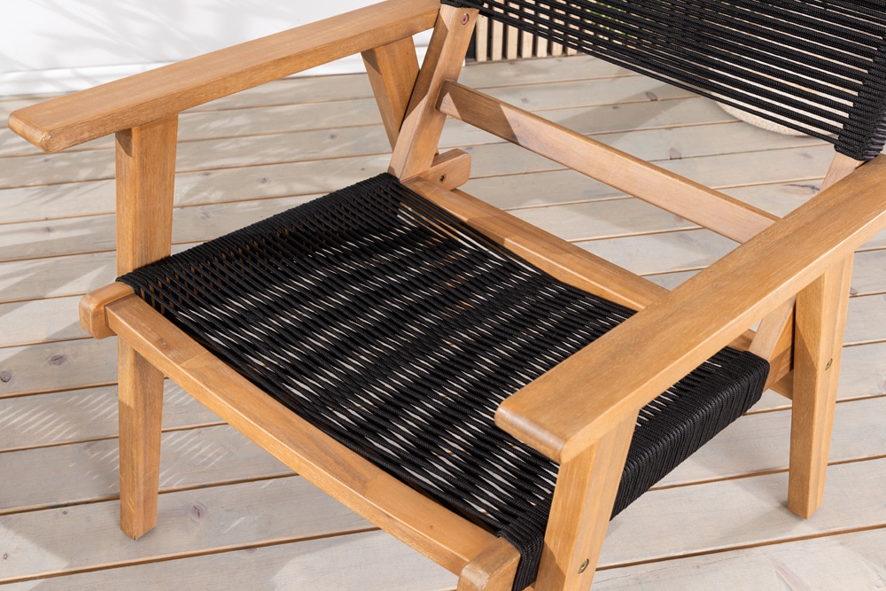 Wetterfestes 2er Set Gartenstuhl BALI ROPE natur anthrazit Akazienholz Loungesessel