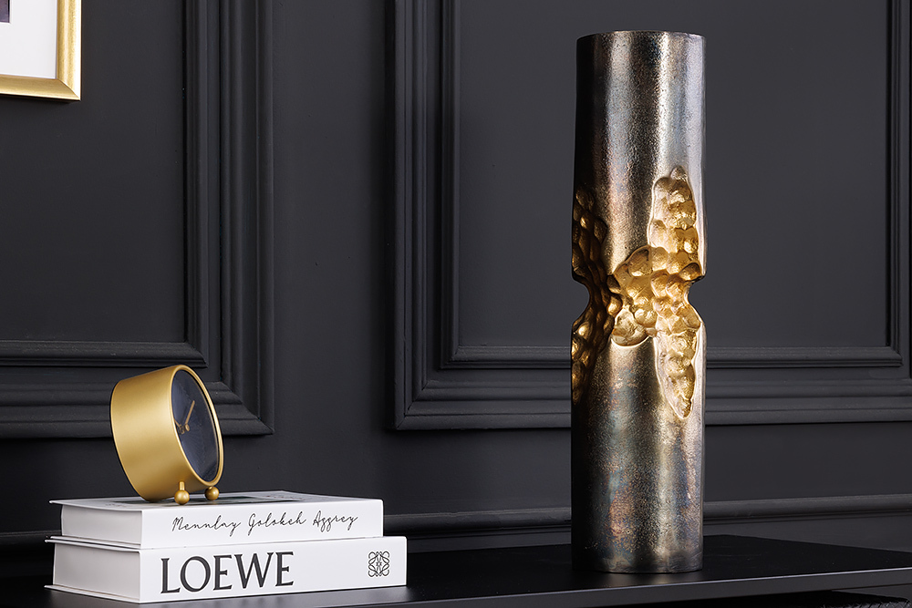 Moderne Vase PRECIOUS 50cm schwarz gold Metall Hammerschlag Design » Jetzt kaufen