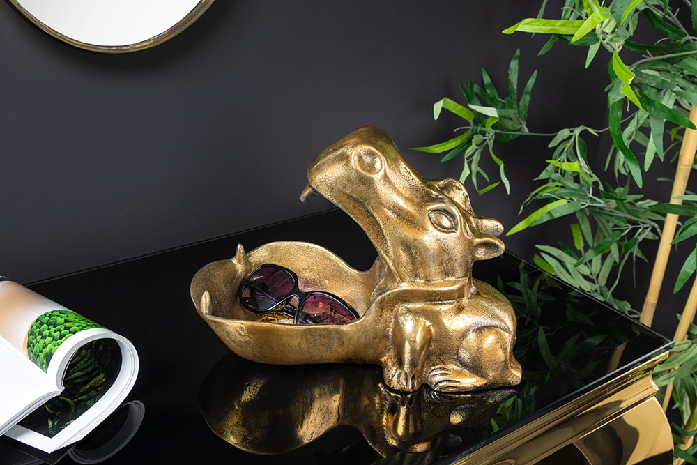 Handgearbeitete Deko Schale HIPPO 30cm messing gold Metall Aluminium