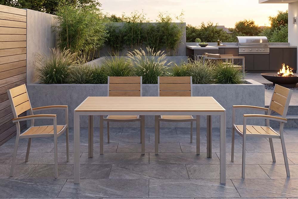 Moderner Gartentisch DESIGNO 150cm natur greige Aluminium wetterfest Outdoor