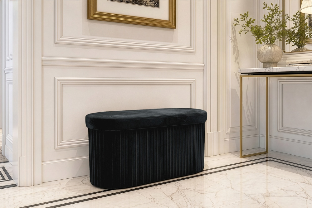 Faltbare Polsterbank ÉLAN 80cm schwarz Samt Sitzbank mit Stauraum