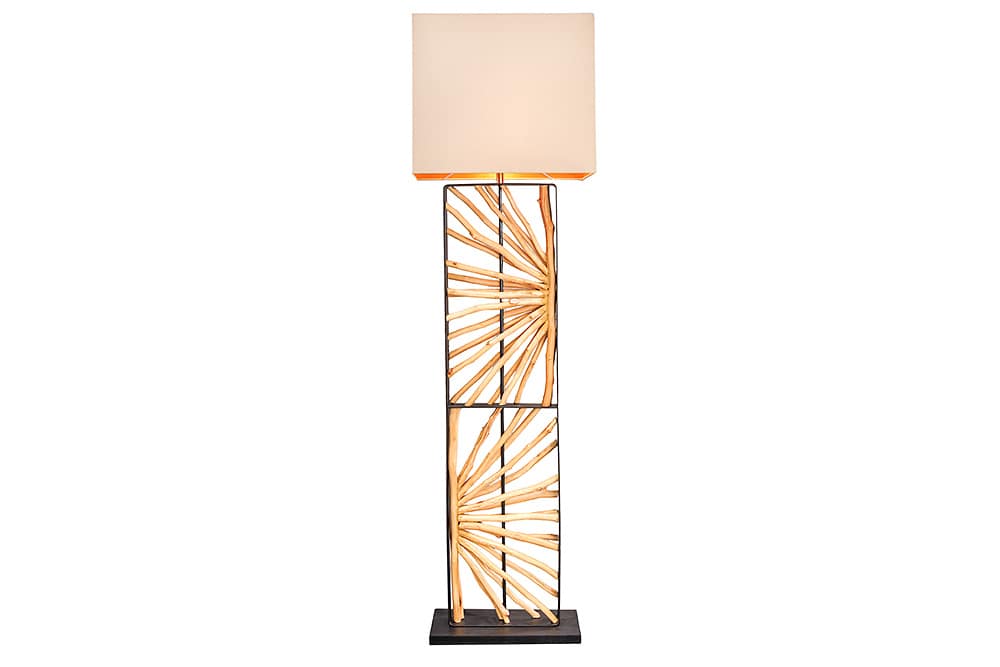 Handgefertigte Stehlampe EUPHORIA 165cm natur Longanholz beige mit Lampenschirm