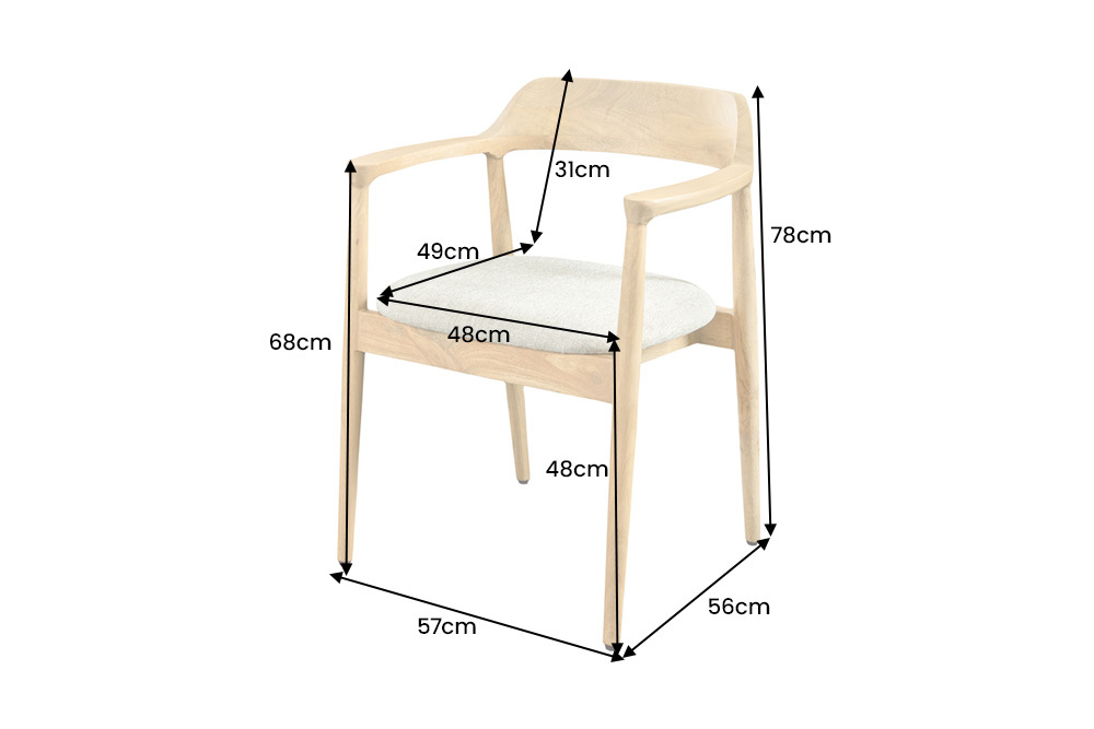 Design Stuhl KENNEDY creme beige massives Mangoholz mit Polstersitz Strukturstoff