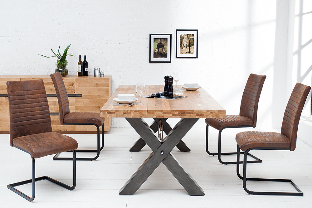 Industrial Freischwinger Stuhl APARTMENT antik braun mit Metallgestell