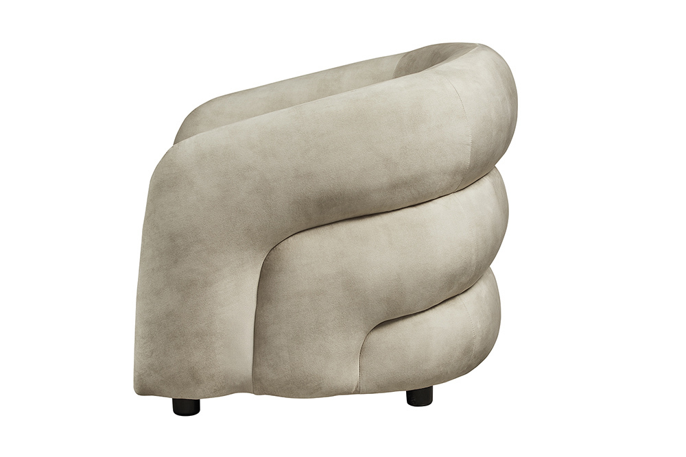 Moderner Design Sessel VOGUE 95cm beige Samt mit Armlehnen und Nosagfederung