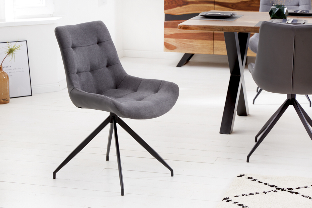 Design Stuhl DIVANI hellgrau Metallgestell schwarz im Retro Stil