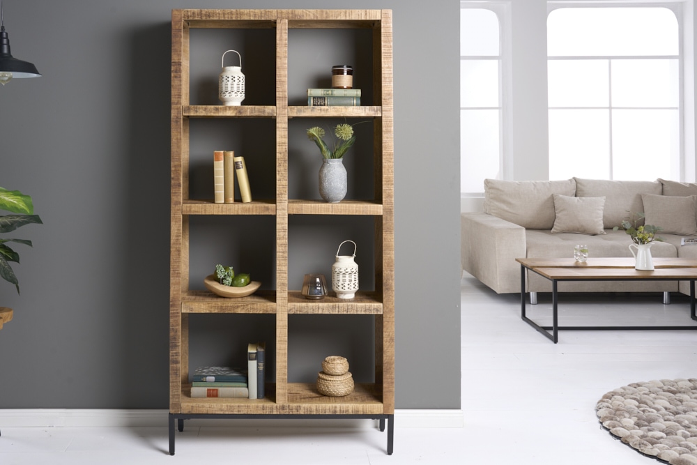 Massives Regal IRON CRAFT 176cm Mangoholz Bücherregal acht Fächer Industrial Design