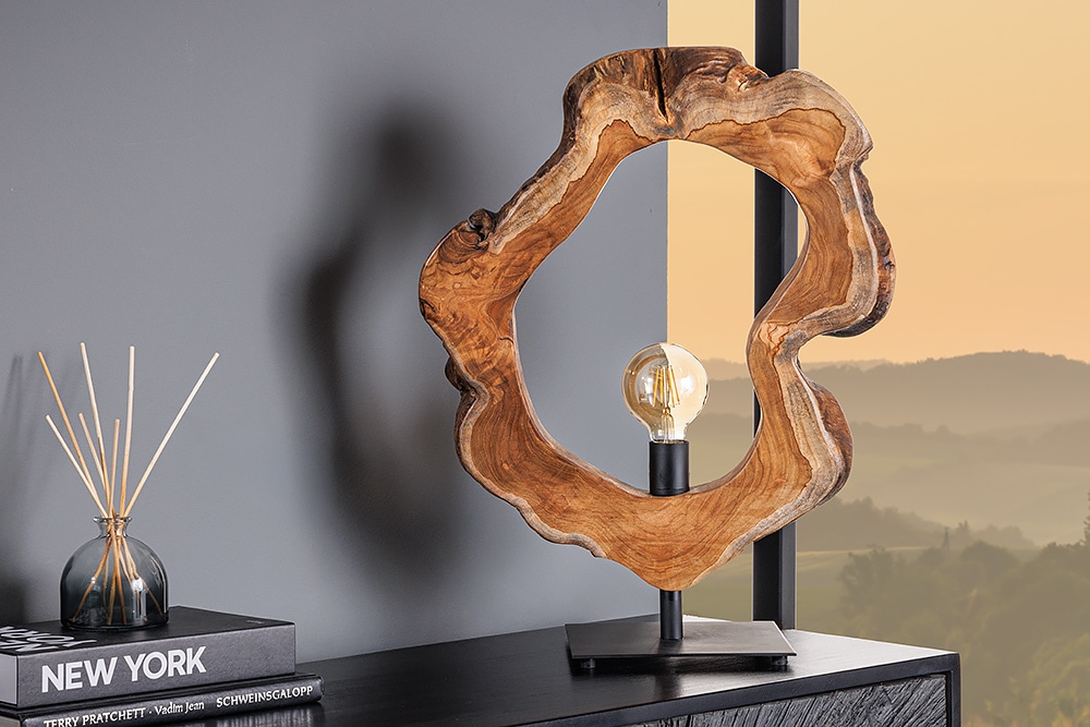 Handgefertigte Tischlampe ORGANIC ARTWORK 55cm natur Teakholz