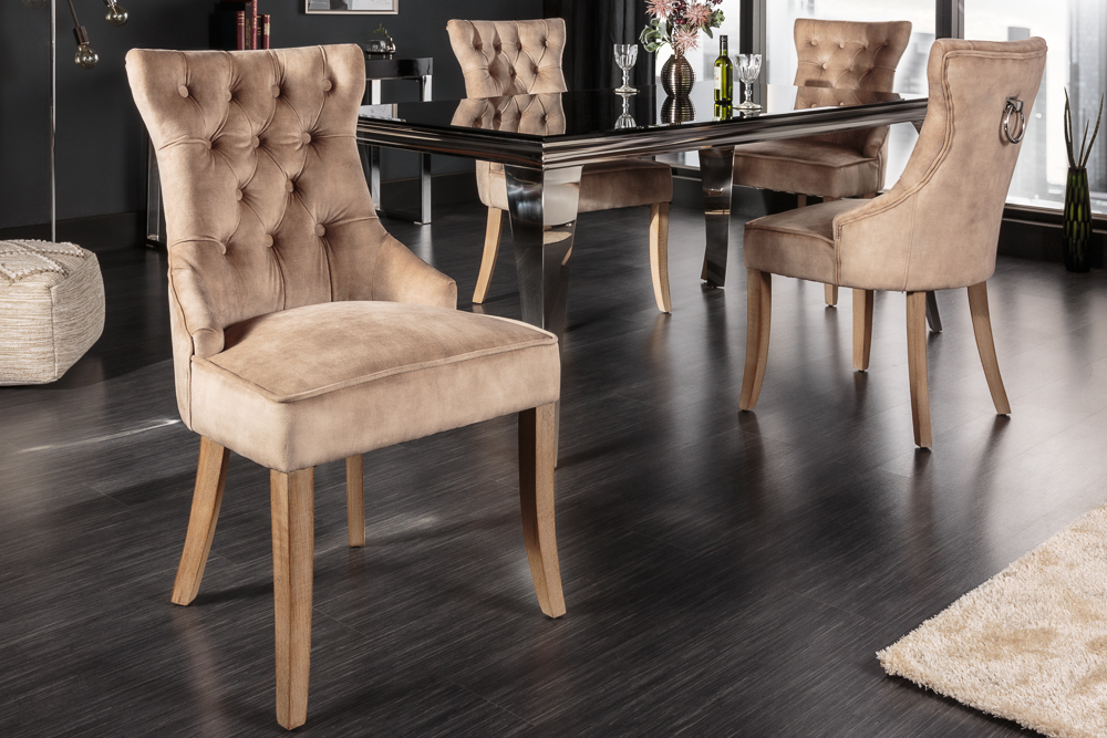 Eleganter Stuhl CASTLE cappuccino Samt Landhausstil mit Komfortgriff