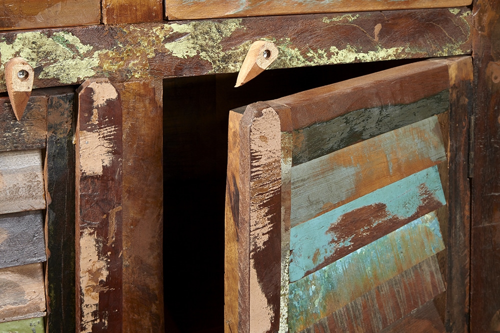 Einzigartiges Sideboard JAKARTA 125cm recyceltes Massivholz aus Fischerbooten