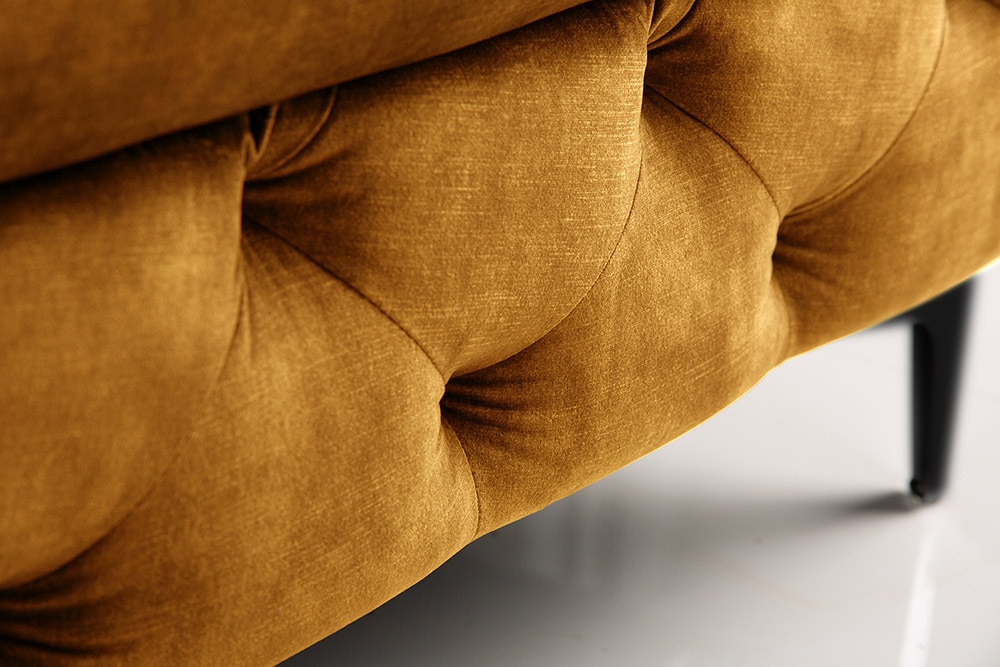 Chesterfield Hocker MODERN BAROCK 90cm senfgelb Samt Sitzhocker Fußhocker