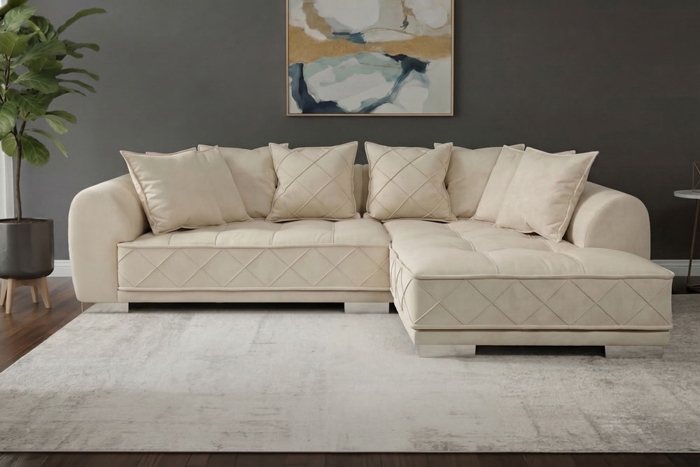 Modernes XXL Ecksofa DECADENCIA 320cm beige Samt Bigsofa inkl. Kissen