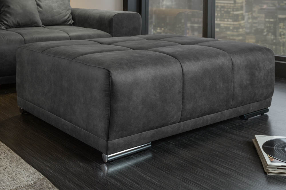 Extravaganter Hocker ELEGANCIA 110cm grau mit Ziersteppung