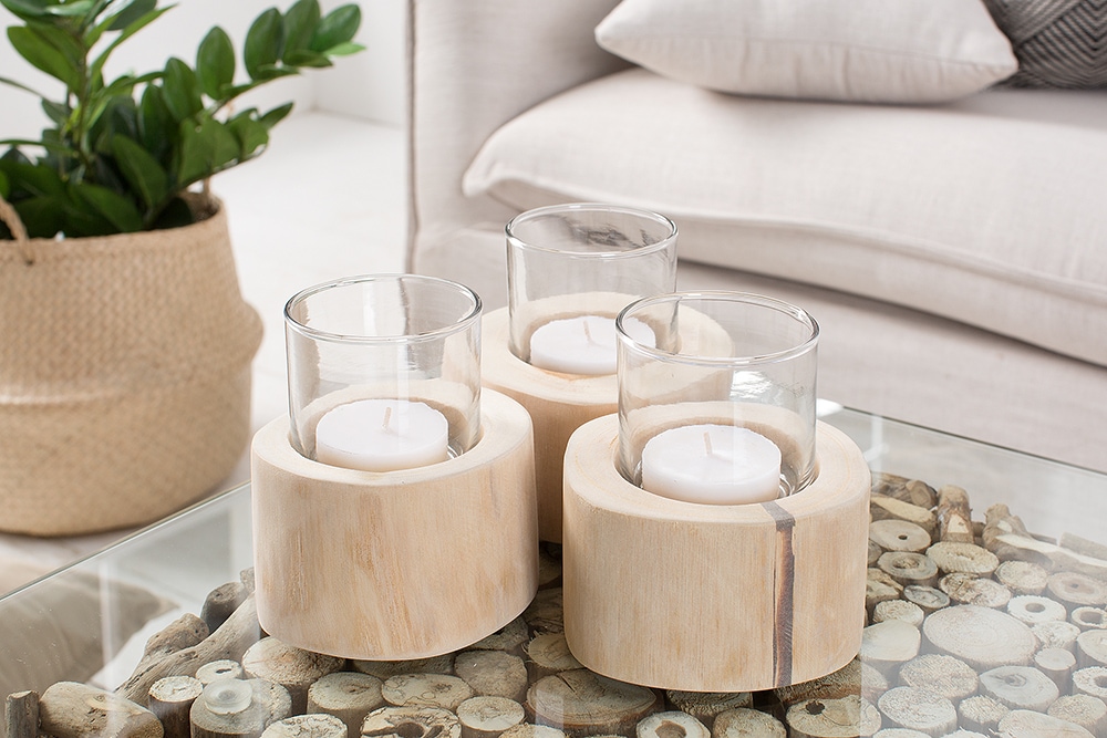 Elegantes 3er Set Windlicht LIMOTION Teakholz Outdoor Teelicht Kerzenhalter Elegantes 3er Set Windlicht LIMOTION Teakholz Outdoor Teelicht Kerzenhalter