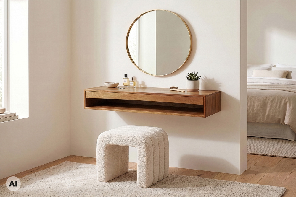 Hängender Konsolentisch PURE 100cm braun Mangoholz honey finish Schreibtisch Stauraum