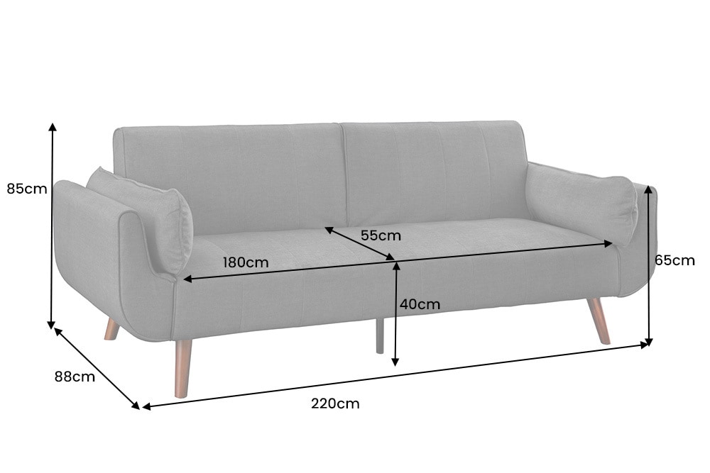 Design Schlafsofa DIVANI 220cm grau Samt 3-Sitzer mit Bettfunktion Walnuss-Füße