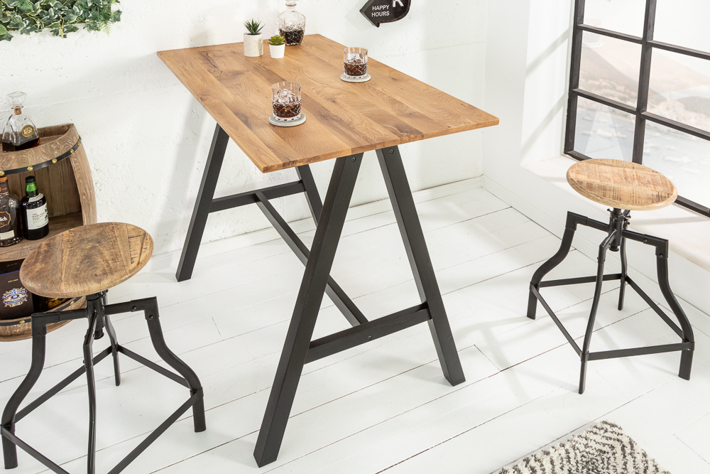 Massiver Bartisch CASTLE 120cm Wildeiche natur Stehtisch Industrial Design
