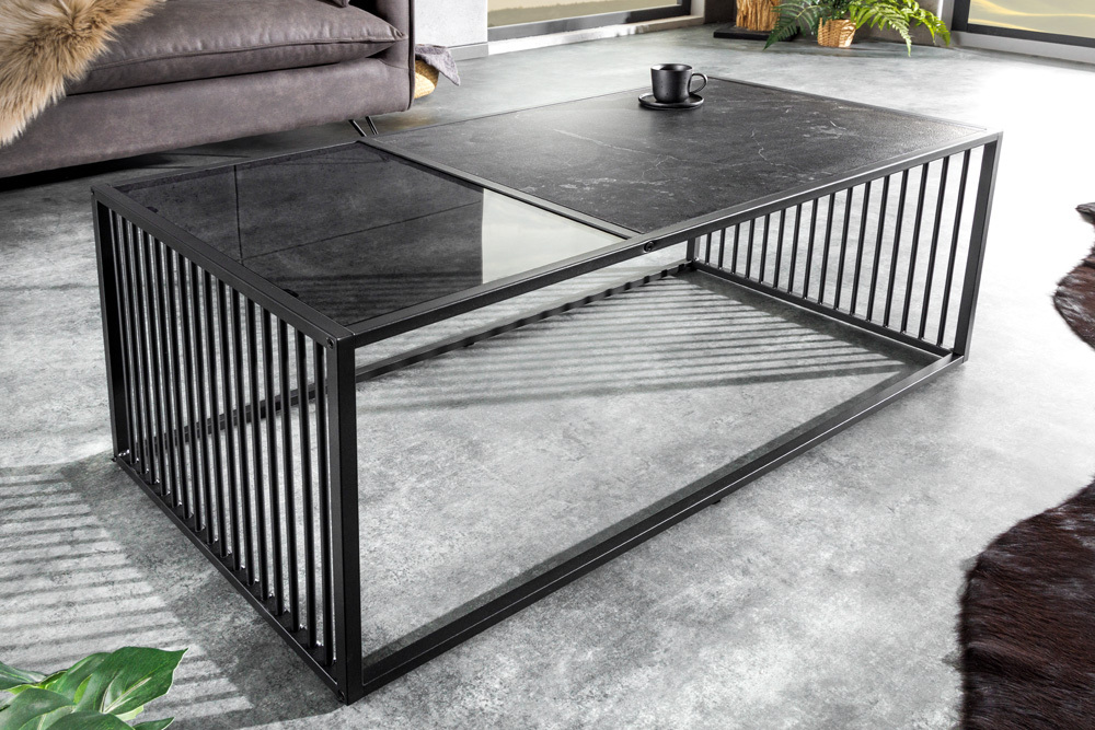 Design Couchtisch ARCHITECTURE 100cm graphit Rauchglas Metall