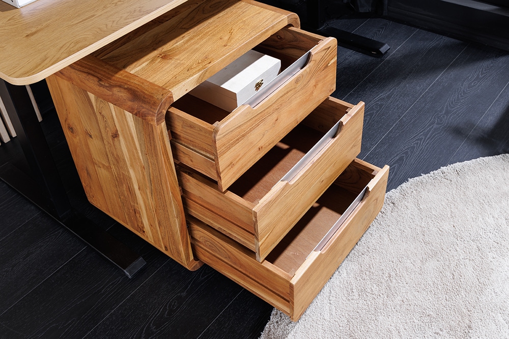 Massiver Rollcontainer CUBUS 60cm braun Akazienholz honey finish drei Schubladen