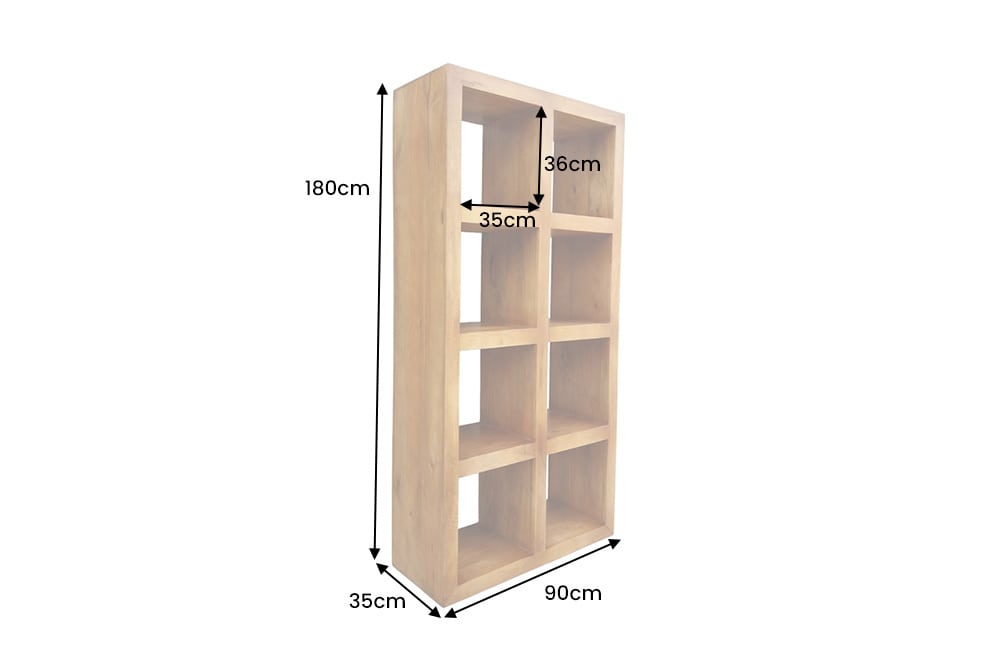 Massives Regal MAKASSAR 180cm braun honey finish Mangoholz 8 Fächer handmade