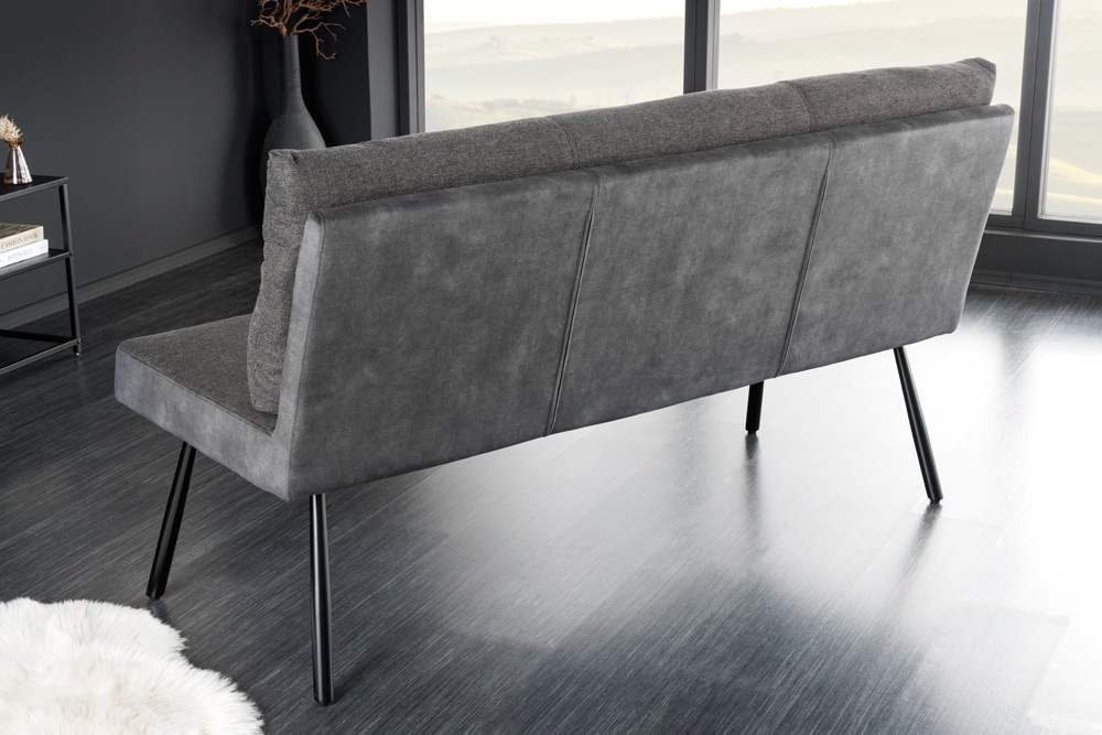 Moderne Sitzbank BIG GEORGE 160cm anthrazit Samt Strukturstoff Taschenfederkern schwarz