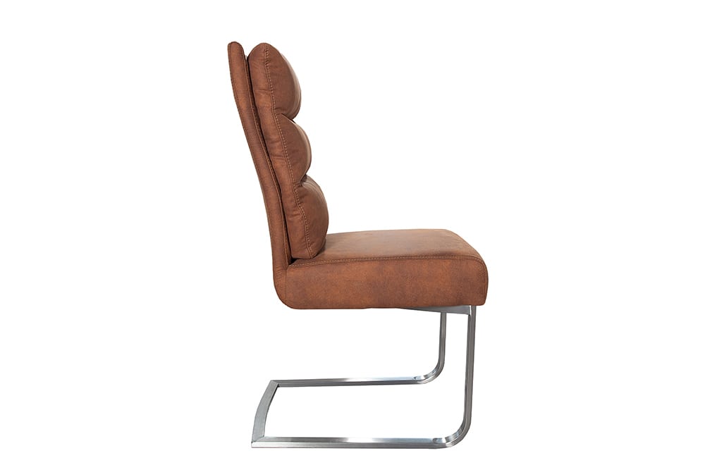 Design Freischwinger Stuhl COMFORT hellbraun mit Edelstahl-Gestell