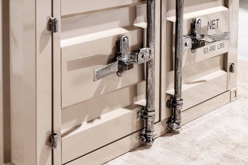 Container-Schrank GLOBETROTTER 80cm greige Metall Couchtisch mit Flügeltüren Kommode