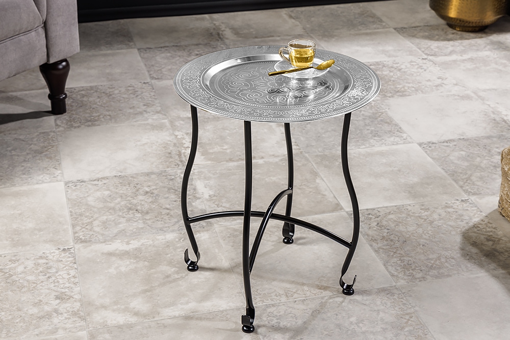 Runder Beistelltisch MARRAKESCH 50cm silber Teetisch abnehmbares Tablett klappbar » Jetzt kaufen