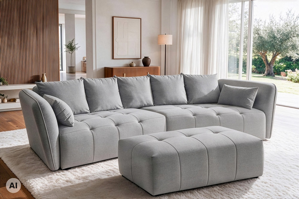 Modernes Big Sofa ROYAL 295cm grau Veloursstoff Federkern XXL-Couch