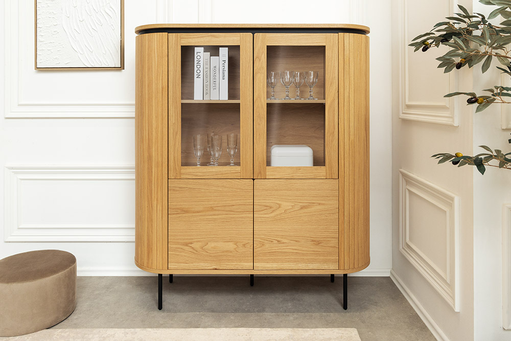 Modernes Highboard ATELIER 140cm natur Eiche schwarz Metall sechs Fächer Modernes Highboard ATELIER 140cm natur Eiche schwarz Metall sechs Fächer