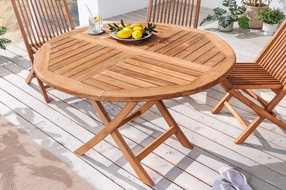Massiver Gartentisch EMPIRE TEAK 100cm natur Teakholz rund klappbar Outdoor Balkontisch
