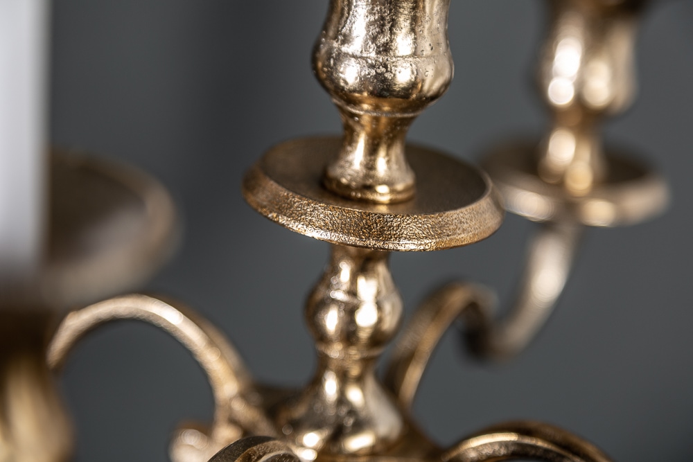 Kerzenständer MODERN BAROCK 40cm gold 5-armig Lüster Aluminium poliert Kerzenhalter