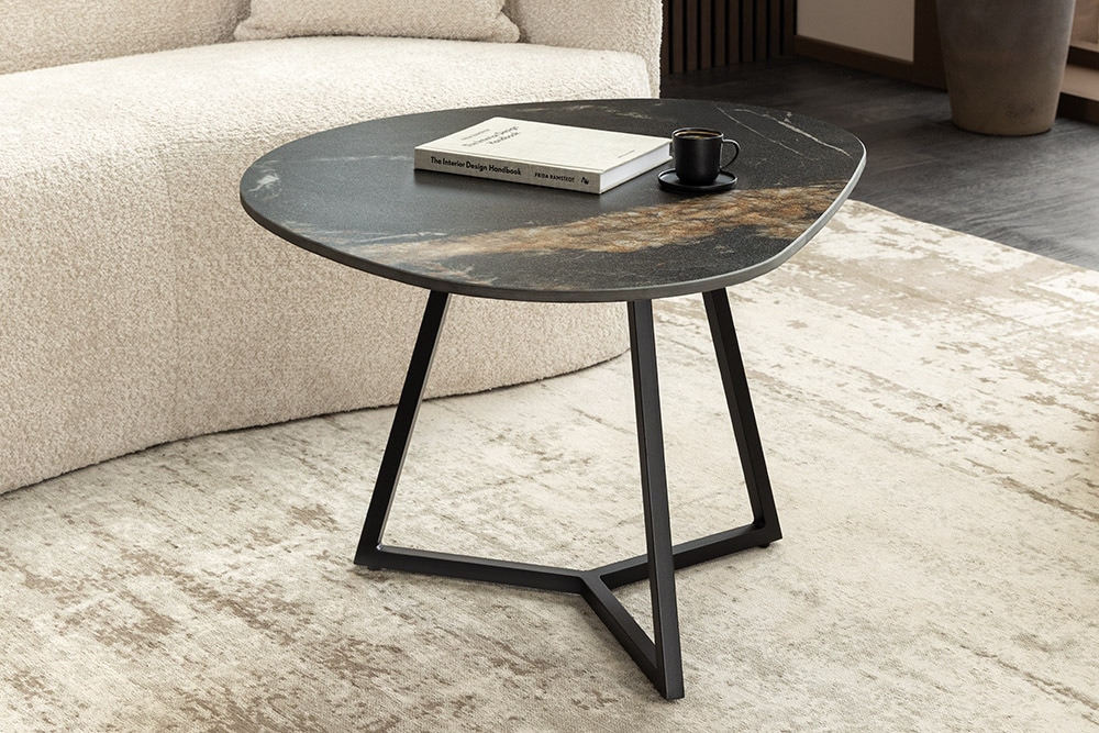 Design Couchtisch MARVELOUS 70cm schwarz gold sand AURORA ORO Keramik Metall
