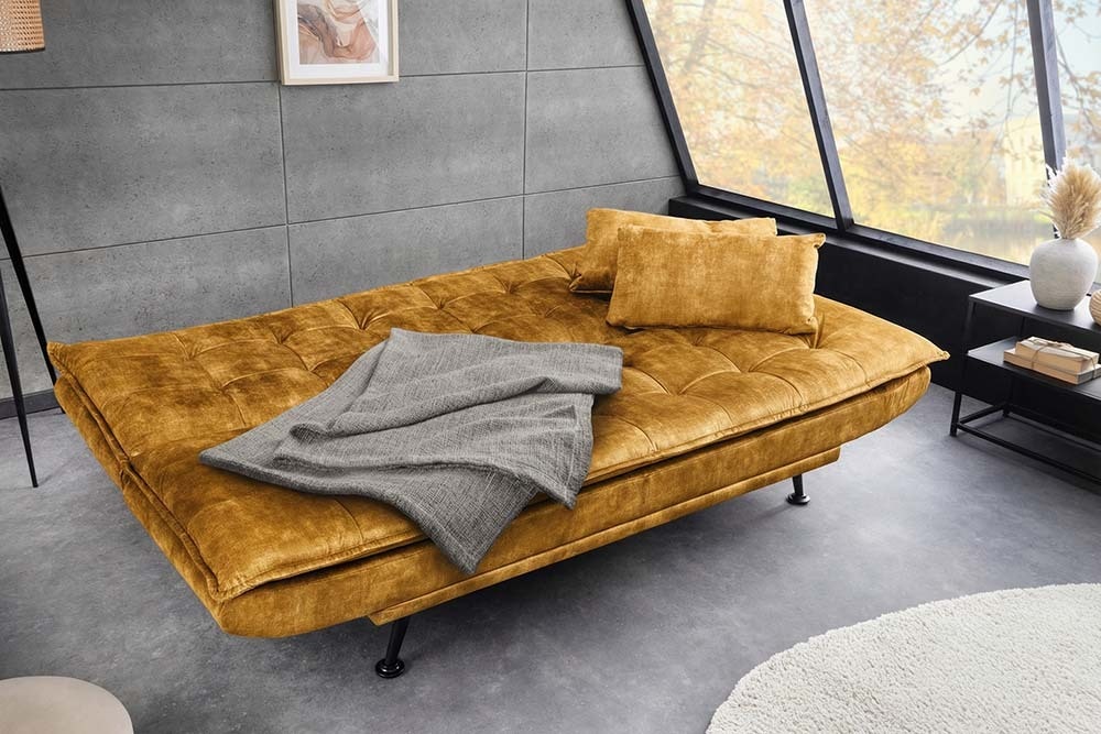 Schlafsofa JAZZ 190cm senfgelb Samt 3-Sitzer Couch