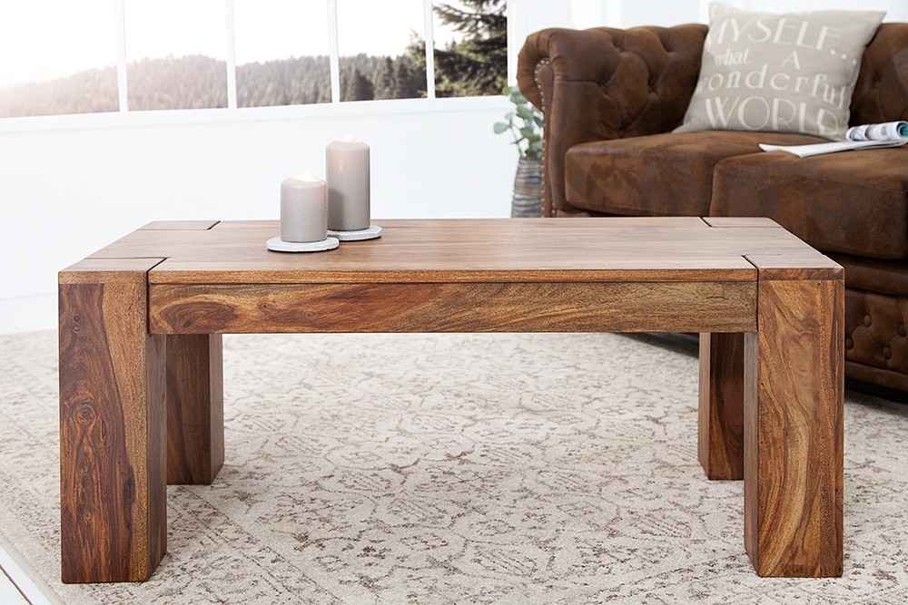 Massivholz Couchtisch MAKASSAR 100cm braun Sheesham stone finish einzigartige Maserung