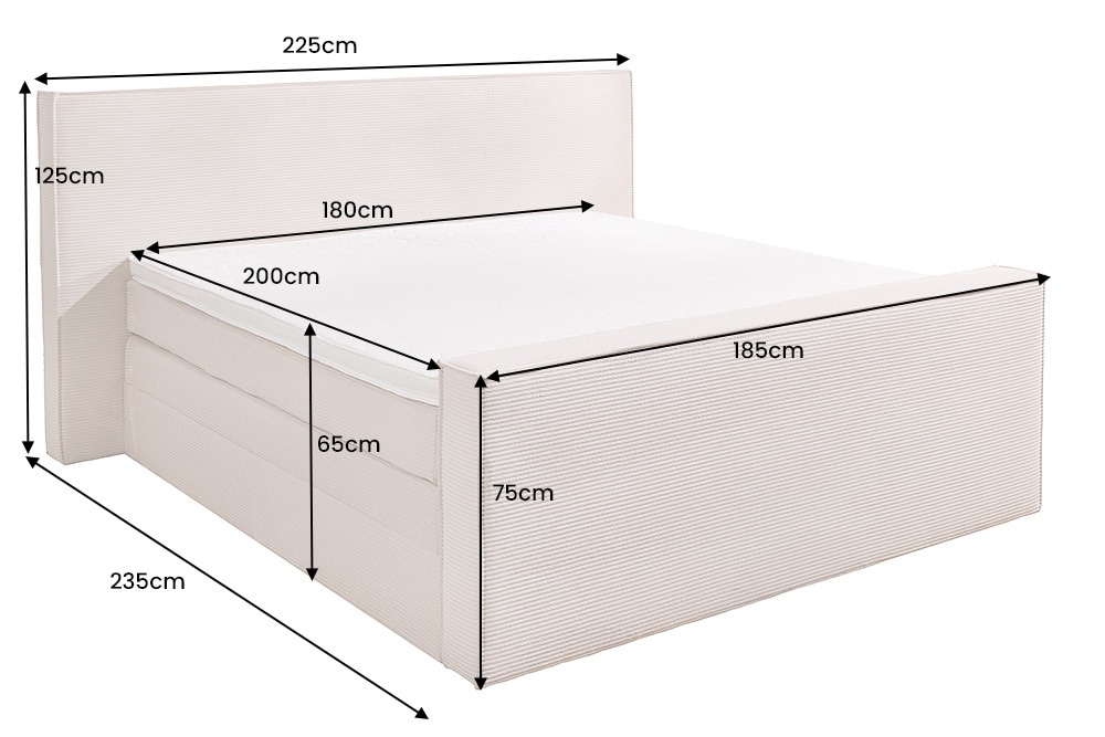Design Boxspringbett SIGNUM 180x200cm beige Cord inkl. Topper Matratze und Stauraum