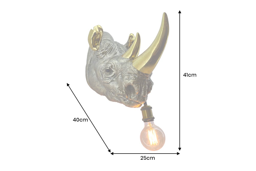 Moderne Wandlampe RHINO 40cm gold Nashorn-Skulptur handmade