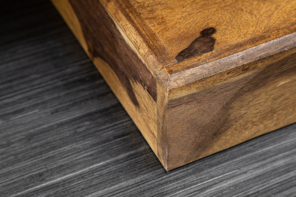 Handgearbeiteter Barschrank MOSAICO 130cm braun Sheeshamholz stone finish 3D Effekt