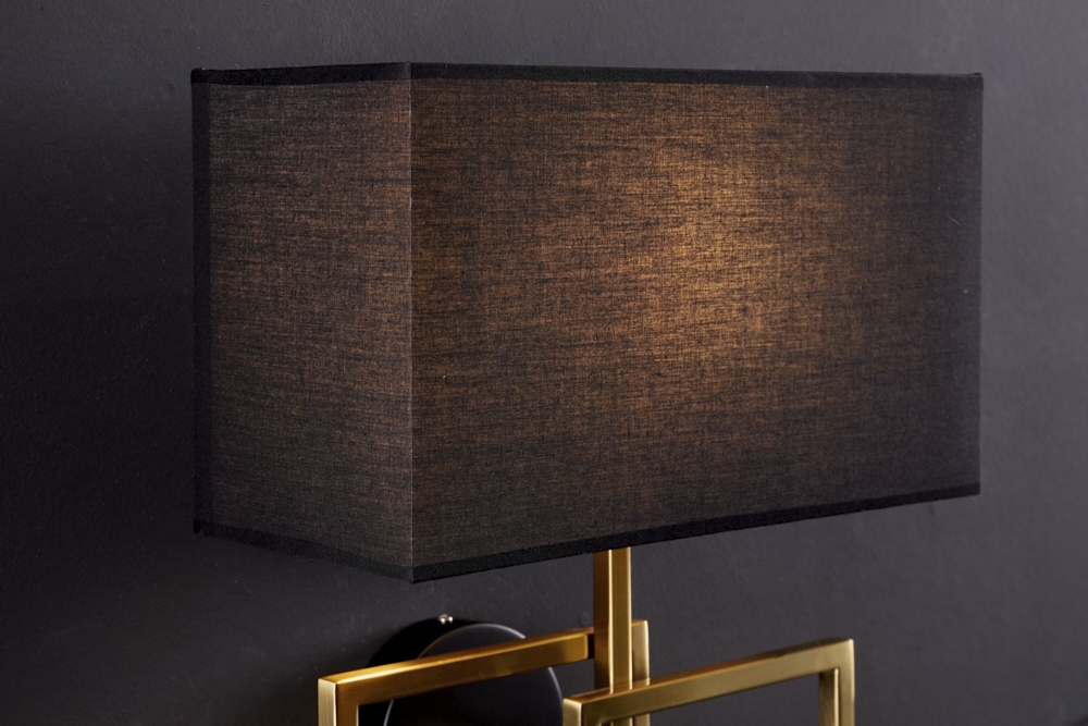 Moderne Wandleuchte ATLANTIS 44cm gold Stoffschirm schwarz Lampe