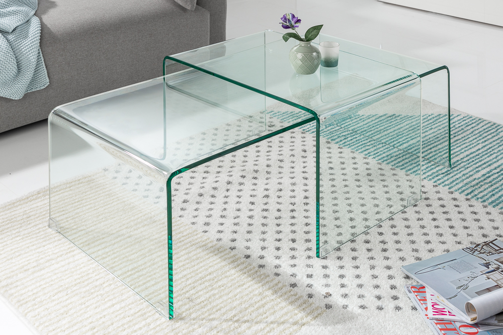 Hochwertiges 2er Set Glas Couchtisch FANTOME 100cm transparent
