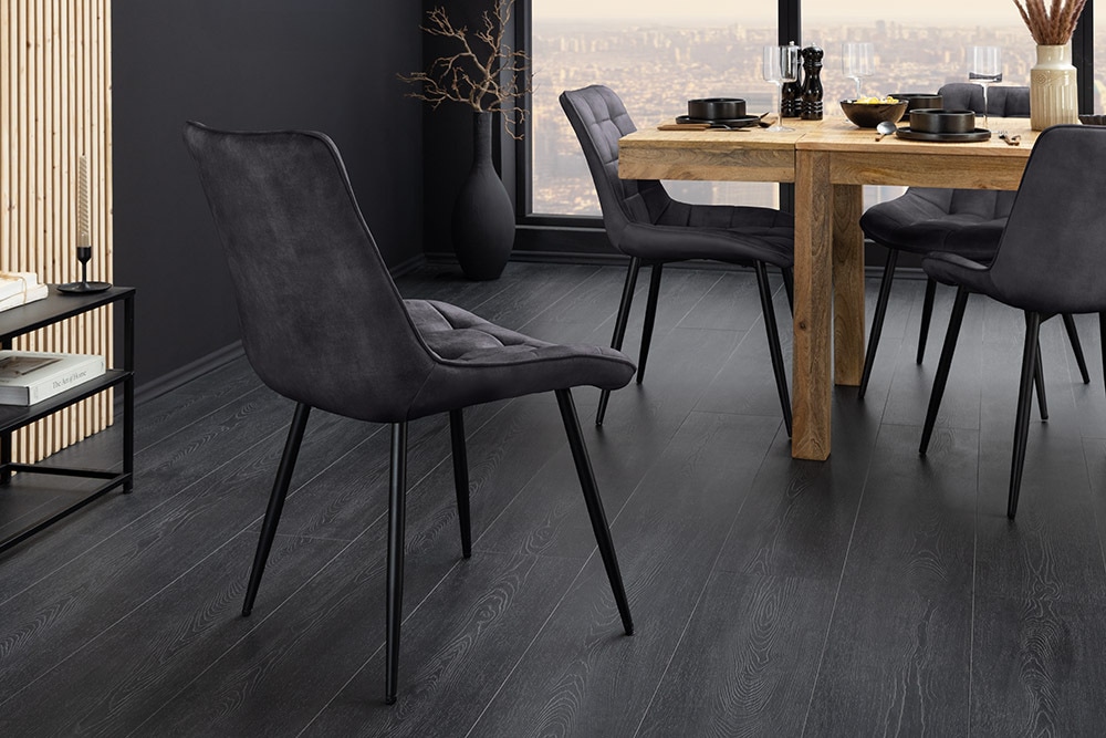 Design Stuhl ROADSTAR grau Samt schwarze Metallbeine
