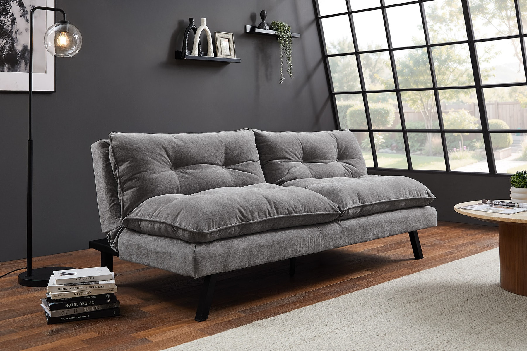 Modernes Schlafsofa COCOONING 190cm grau Chenillestoff 3-Sitzer Couch