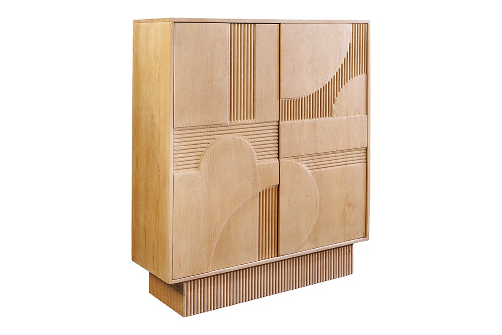 Design Highboard ART DECO 120cm weiß gekälkt Mangoholz massiv 3D Front