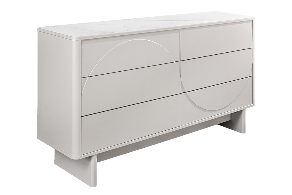Design Sideboard SAVOY 150cm kaschmir weiß Marmor Keramik mit sechs Schubladen