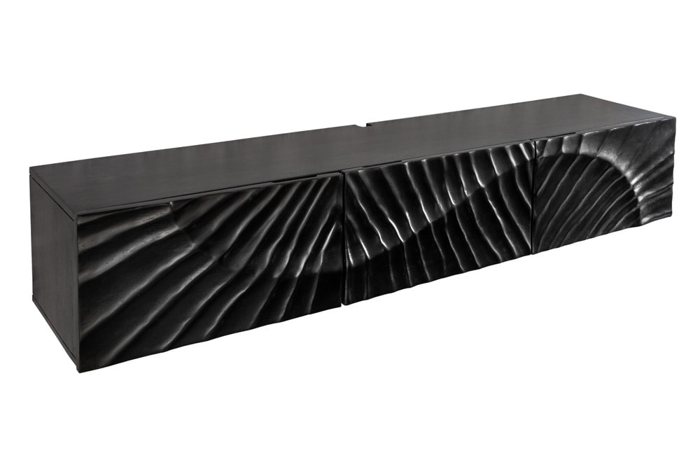 Massives TV-Board SCORPION 160cm schwarz Mangoholz hängend Lowboard